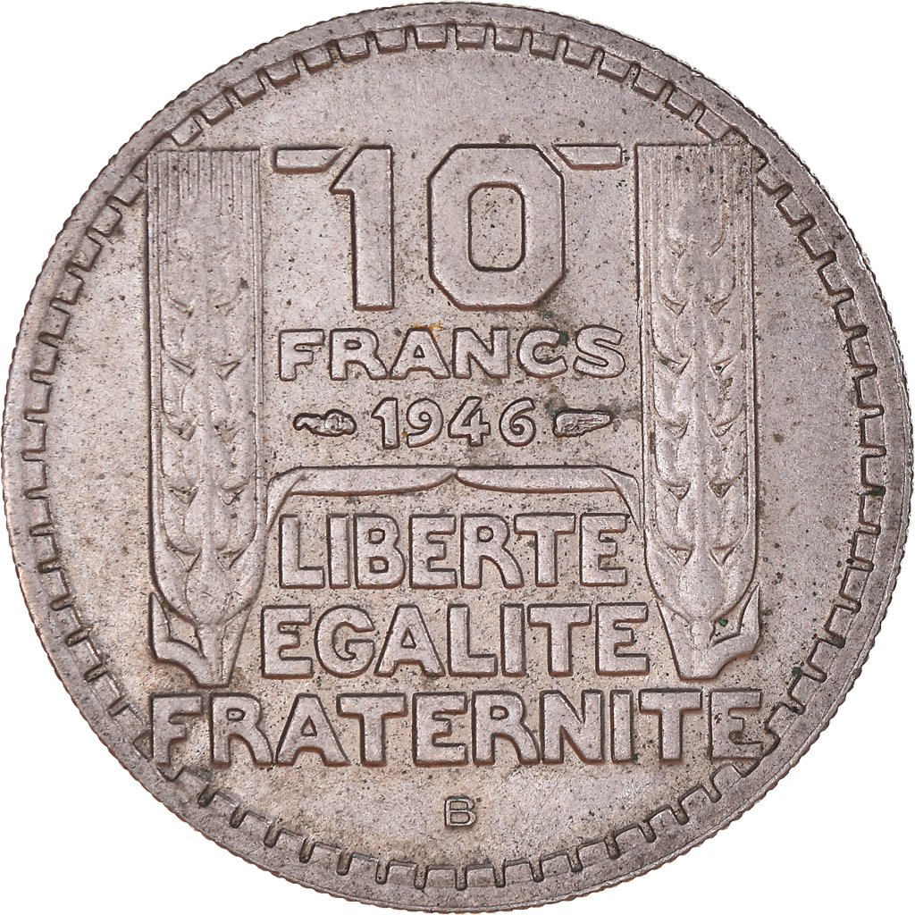 Moneda, Francia, Turin, 10 Francs, 1946, Beaumont - Le Roger, MBC, Cobre -