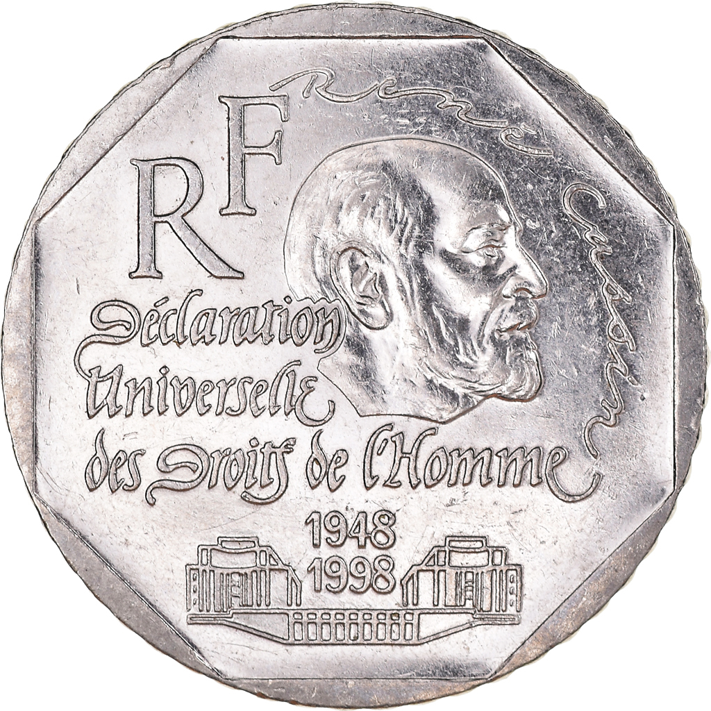 Moneda, Francia, René Cassin, 2 Francs, 1998, MBC, Níquel, KM:1213