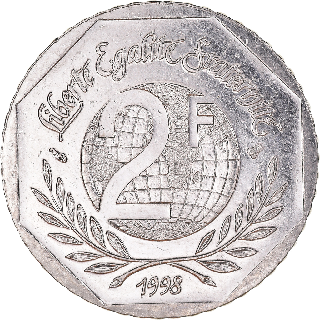 Moneda, Francia, René Cassin, 2 Francs, 1998, MBC, Níquel, KM:1213
