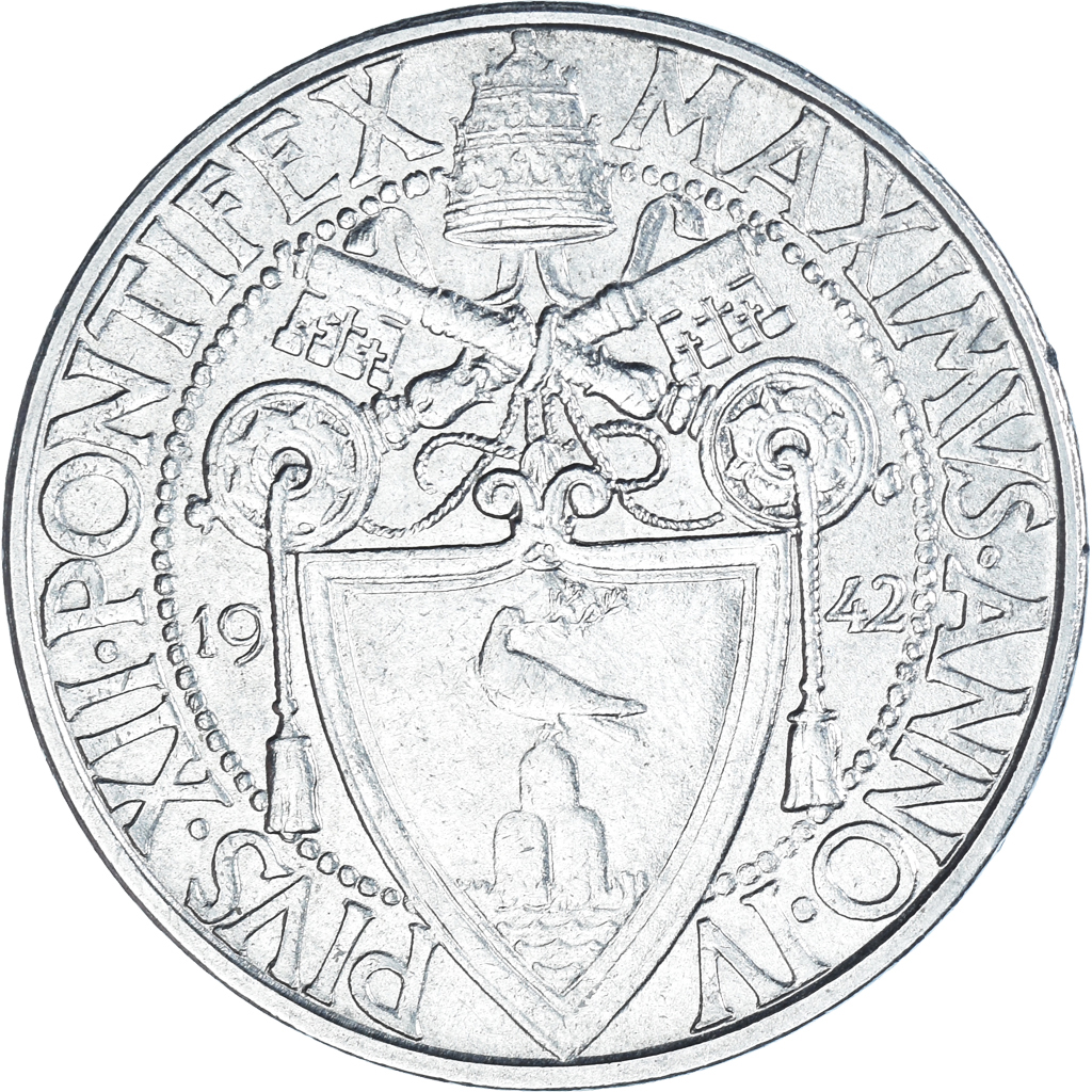 Coin, VATICAN CITY, Pius XII, 2 Lire, 1942, Roma, , Stainless Steel, KM:36