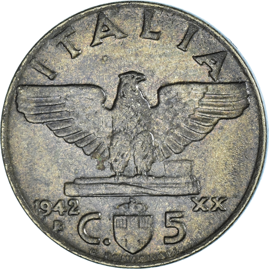 Moneda, Italia, Vittorio Emanuele III, 5 Centesimi, 1942, Rome, MBC+, Aluminio -