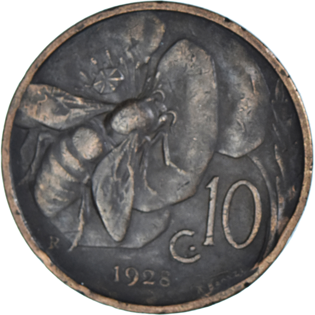 Moneda, Italia, Vittorio Emanuele III, 10 Centesimi, 1928, Rome, BC+, Bronce