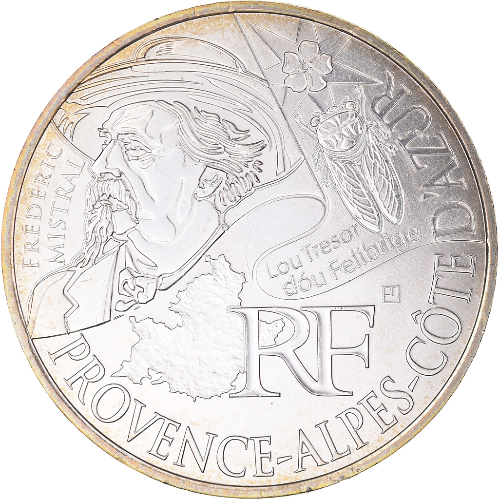 France, 10 Euro, 2012, Paris, Provence Alpes Côte d'Azur, MS(65-70), Silver