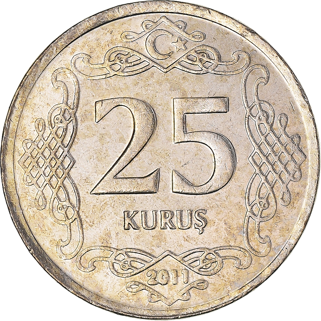 Coin, Turkey, 25 Kurus, 2011, , Nickel-brass, KM:1242