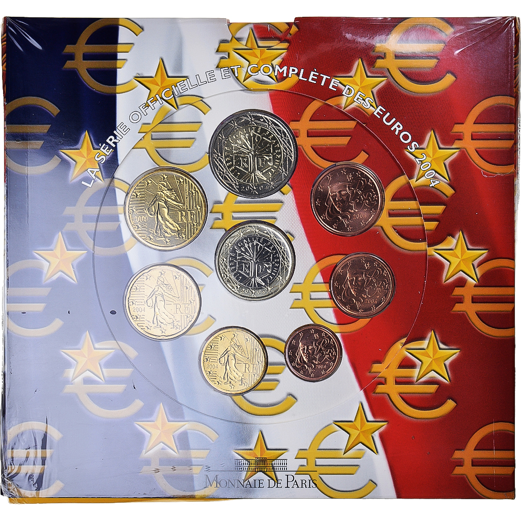 France, Monnaie de Paris, 1 Cent to 2 Euro, euro set, 2004, BU, FDC