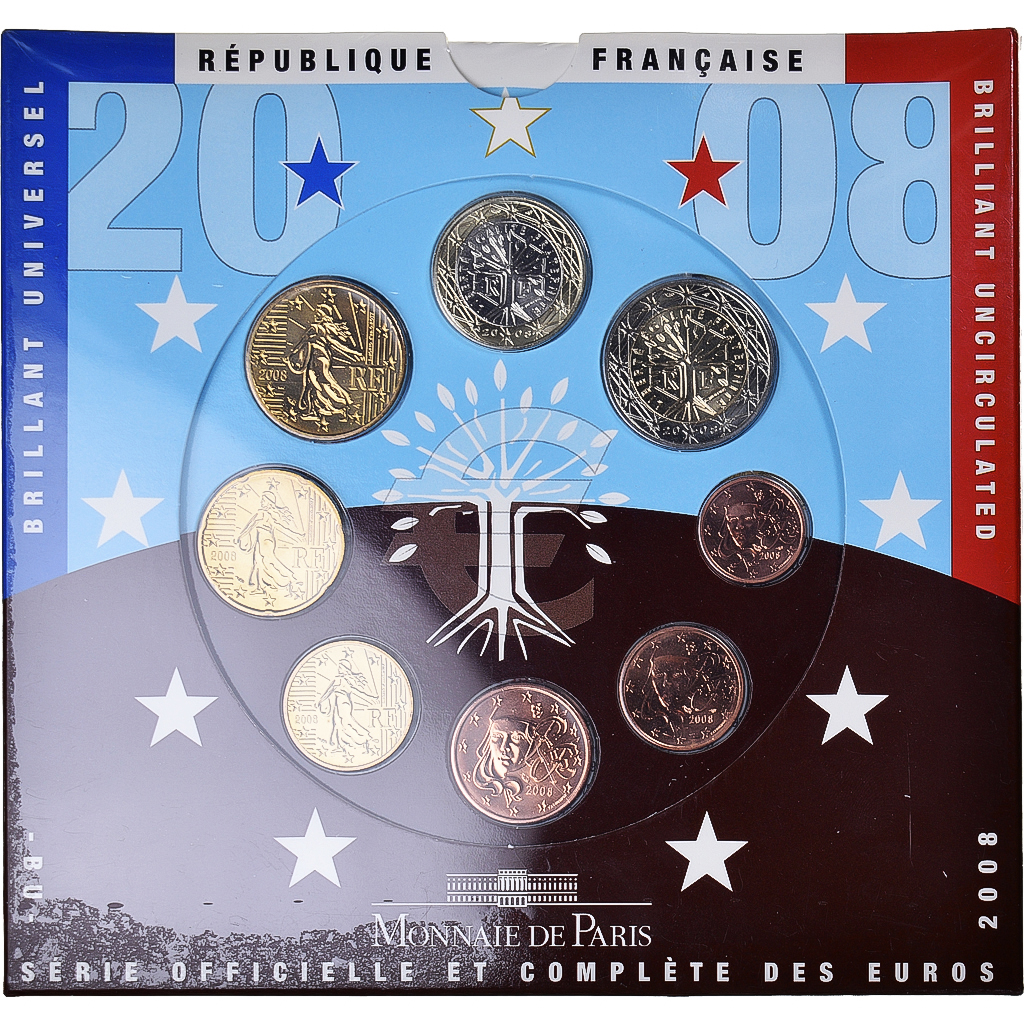 France, Monnaie de Paris, Euro-Set, 2008, MS(65-70), Gadoury:page 338