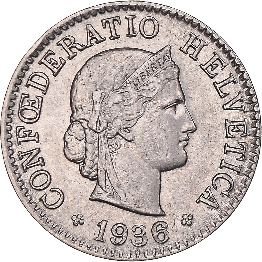 Coin, Switzerland, 5 Rappen, 1936, , Nickel, KM:26b