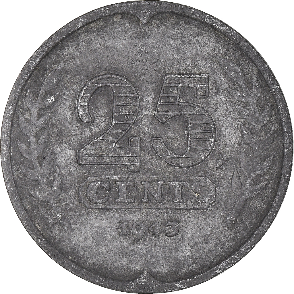 Coin, Netherlands, Wilhelmina I, 25 Cents, 1943, , Zinc, KM:174