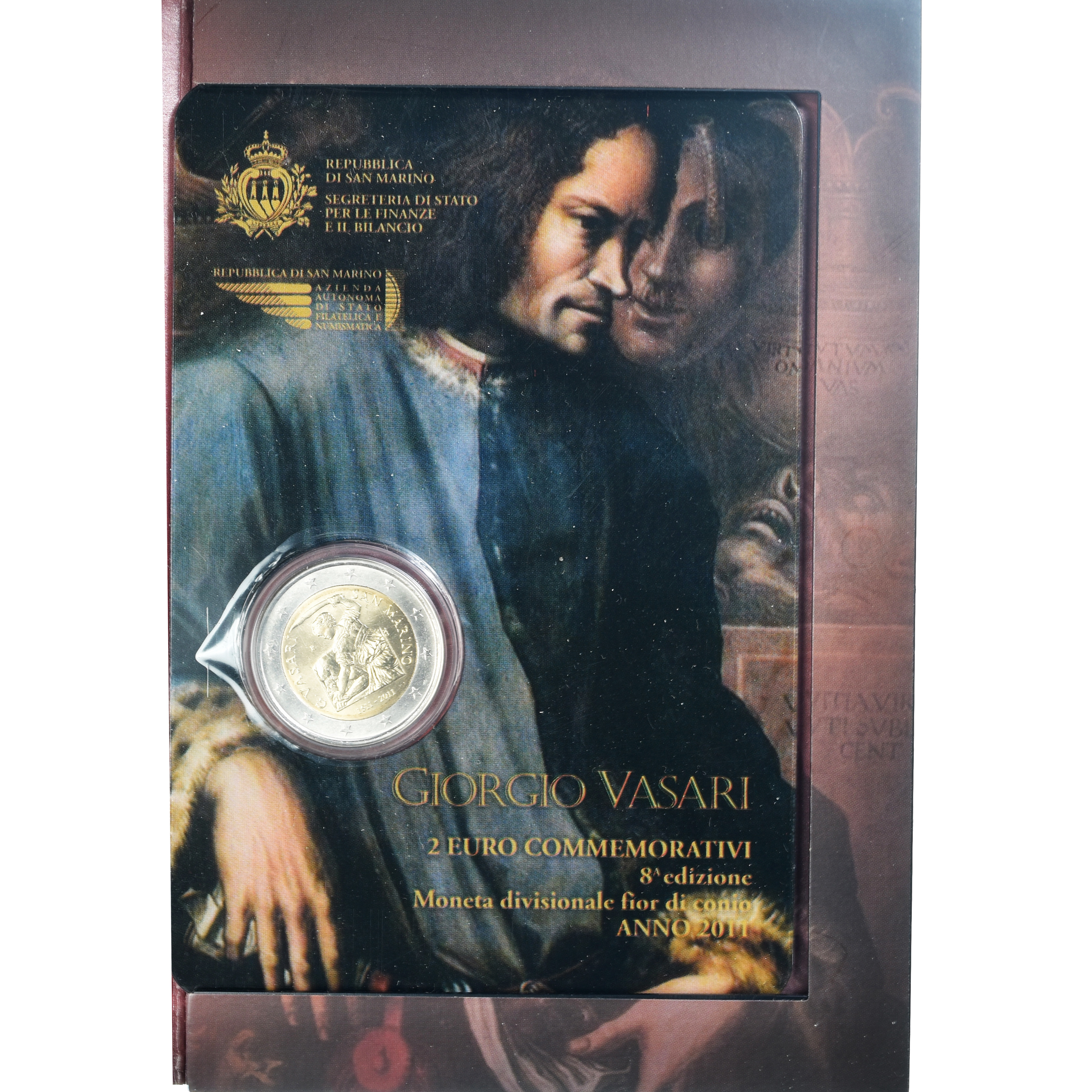 San Marino, 2 Euro, Giorgo Vasari, 2011, Rome, BU, STGL, Bi-Metallic