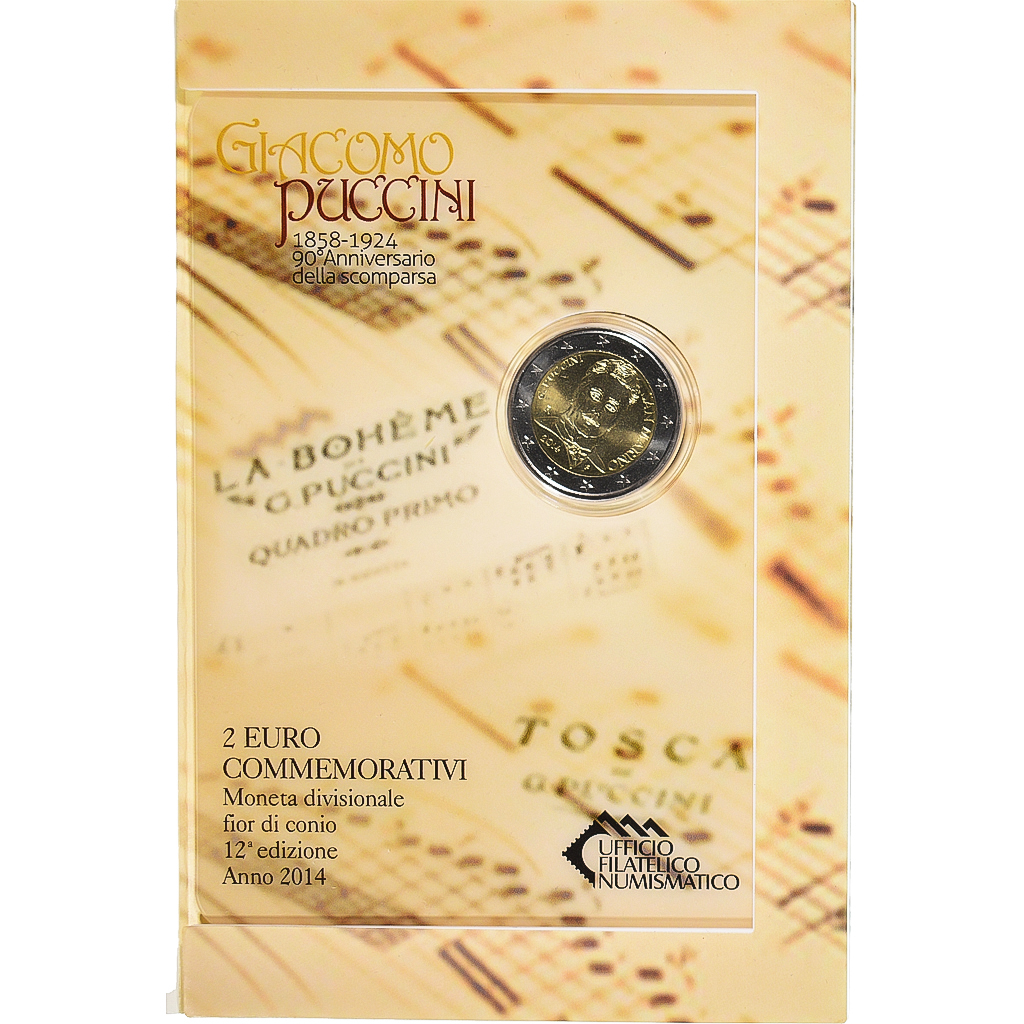 San Marino, 2 Euro, Giacomo Puccini, 2014, Rome, Special Unc., STGL, Bi-Metallic