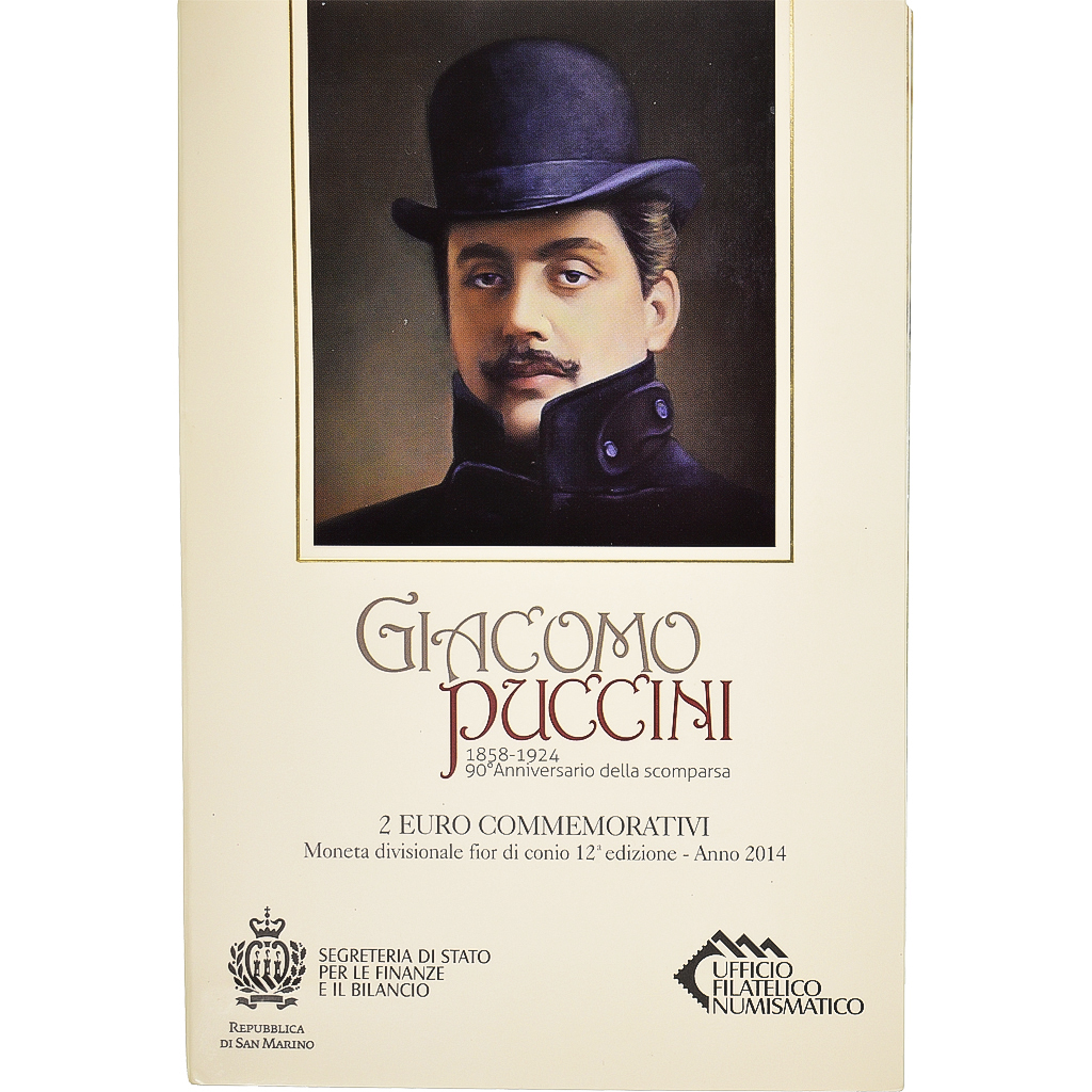 San Marino, 2 Euro, Giacomo Puccini, 2014, Rome, Special Unc., STGL, Bi-Metallic