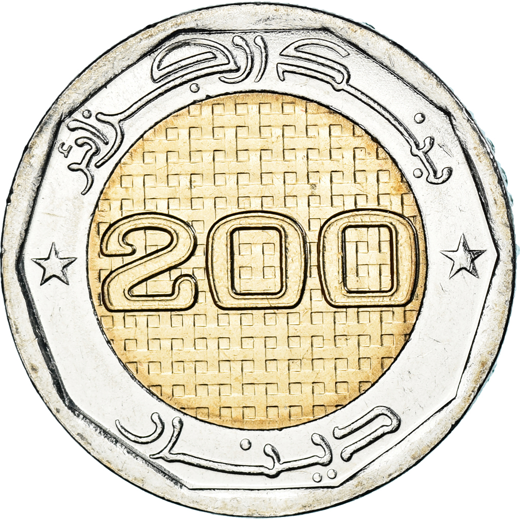 Coin, Algeria, 200 Dinars, 2020-2021, Ahmed Zabana., , Bi-Metallic