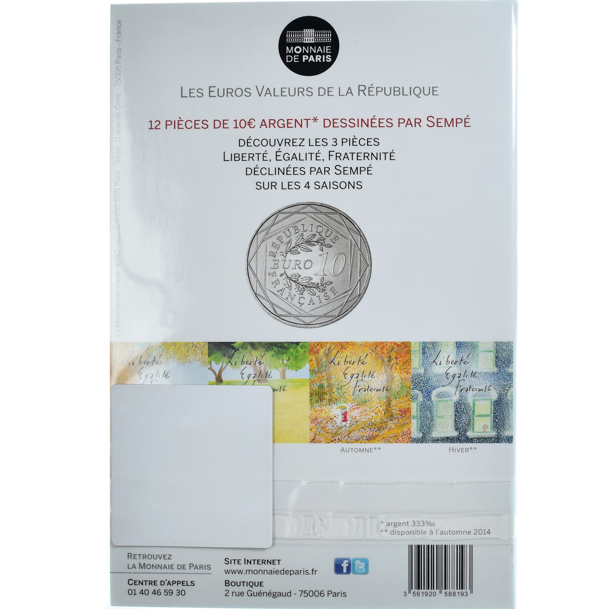 France, 10 Euro, Fraternité, 2014, SEMPÉ - FRATERNITÉ, , Silver