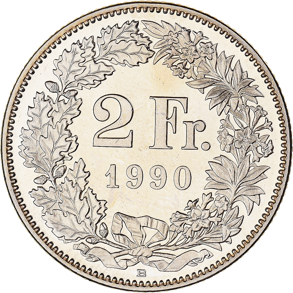 Coin, Switzerland, 2 Francs, 1990, Bern, BE, , Copper-nickel, KM:21a.3
