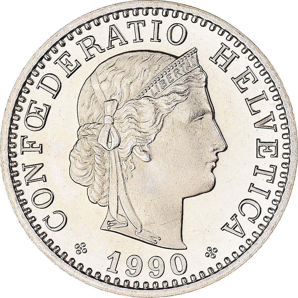 Coin, Switzerland, 20 Rappen, 1990, Bern, BE, , Copper-nickel, KM:29a