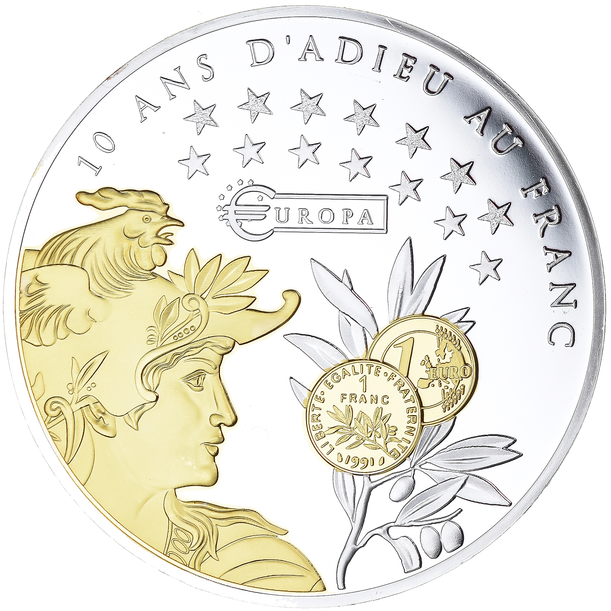 France, Medal, 10 ans d'adieu au Franc, Liberté, Égalité, Fraternité
