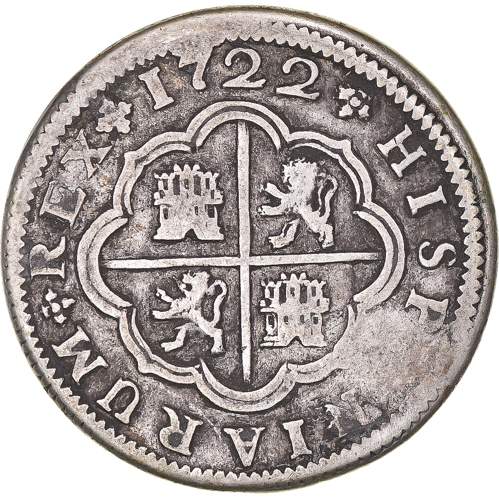 Coin, Spain, Philip V, 2 Reales, 1722, Seville, , Silver, KM:307