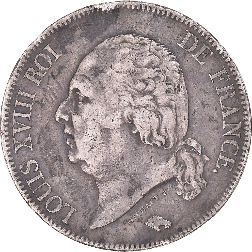 Coin, France, Louis XVIII, 5 Francs, 1822, Bordeaux, , Silver