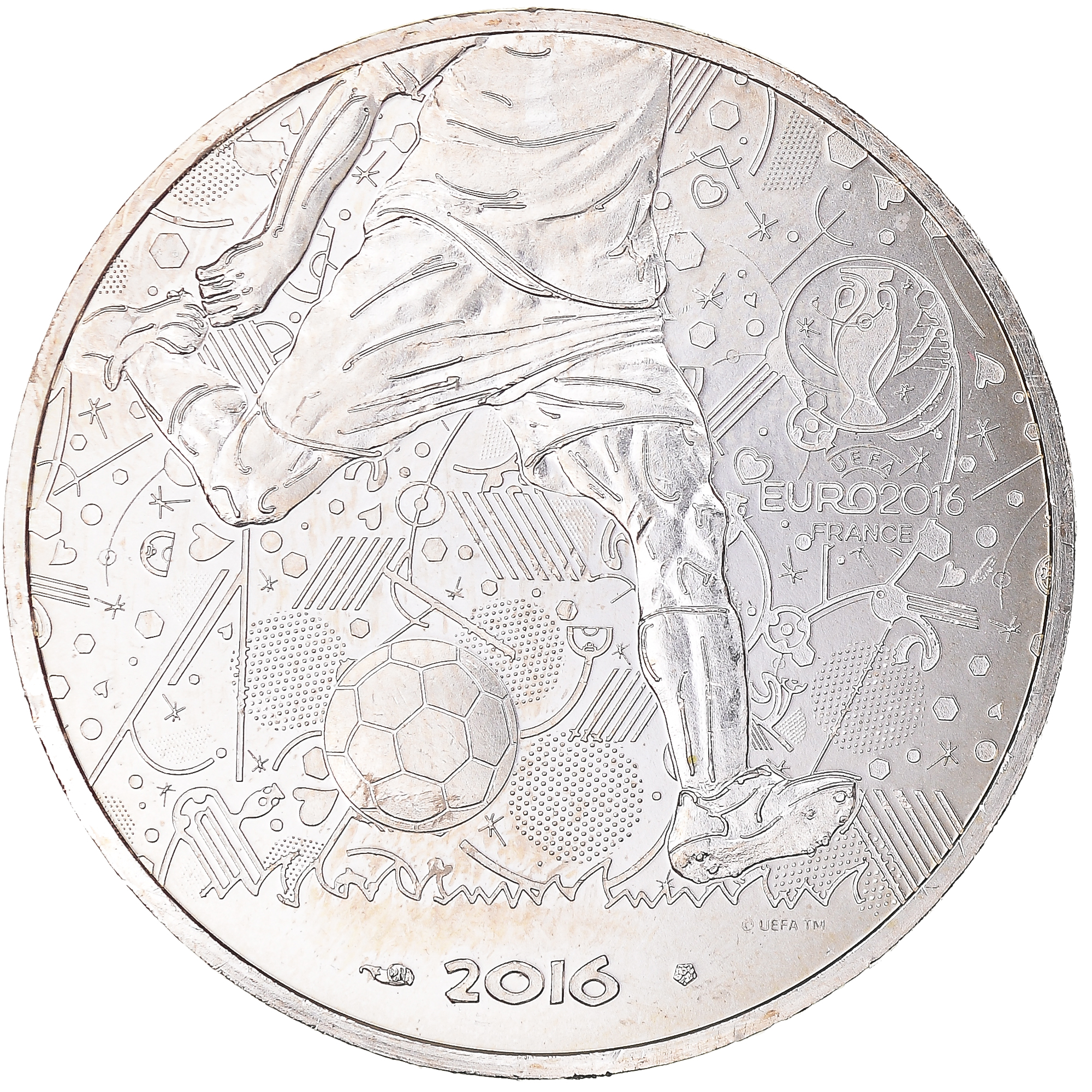 France, 10 Euro, UEFA Euro 2016, 2016, Paris, BU, MS(64), Silver, Gadoury:EU814