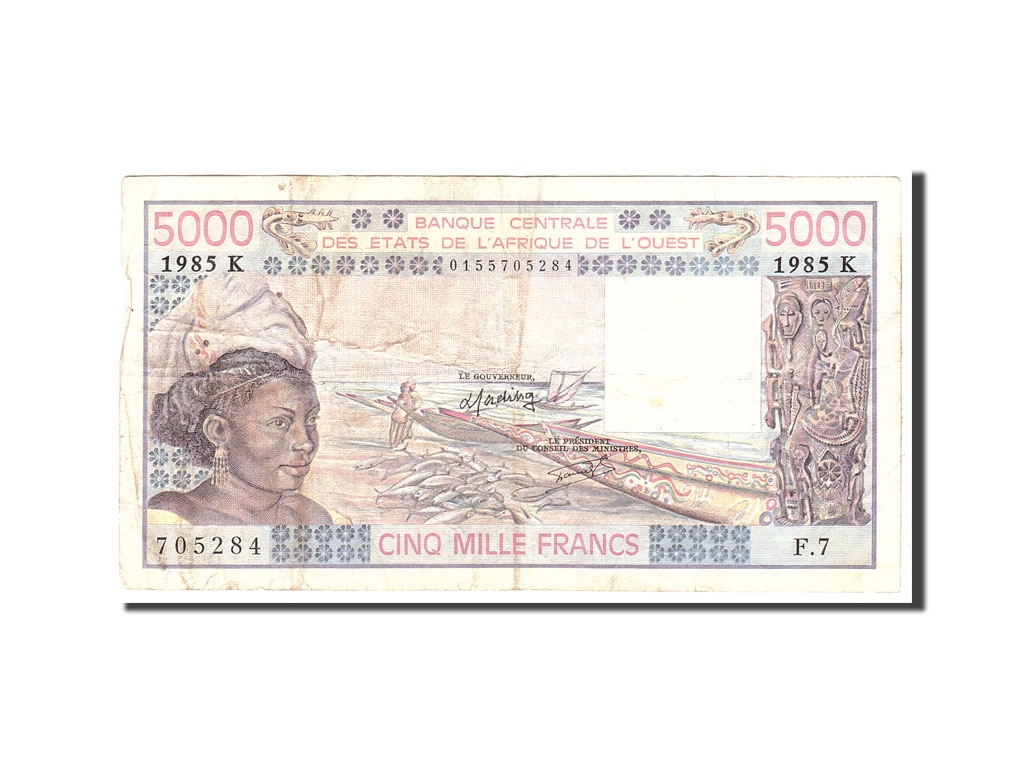 Banknote, West African States, 5000 Francs, 1985, Undated, KM:708Kj, VF(20-25)