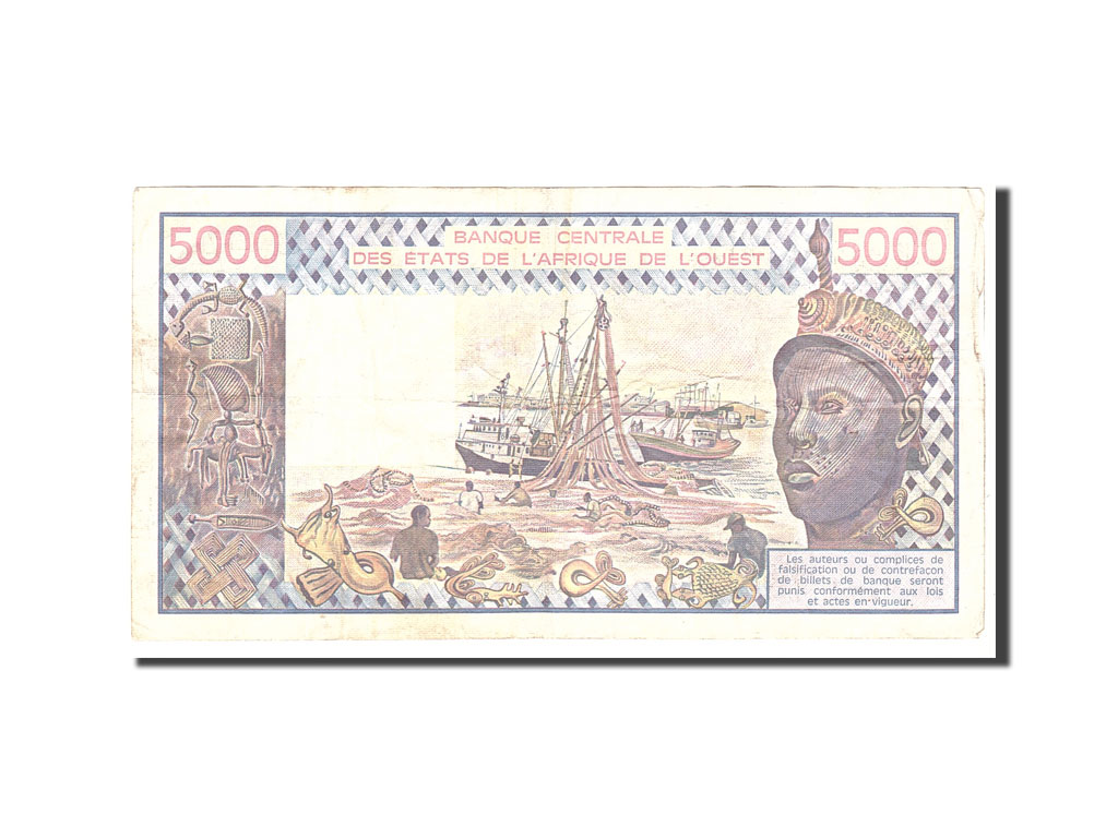 Banknote, West African States, 5000 Francs, 1985, Undated, KM:708Kj, VF(20-25)