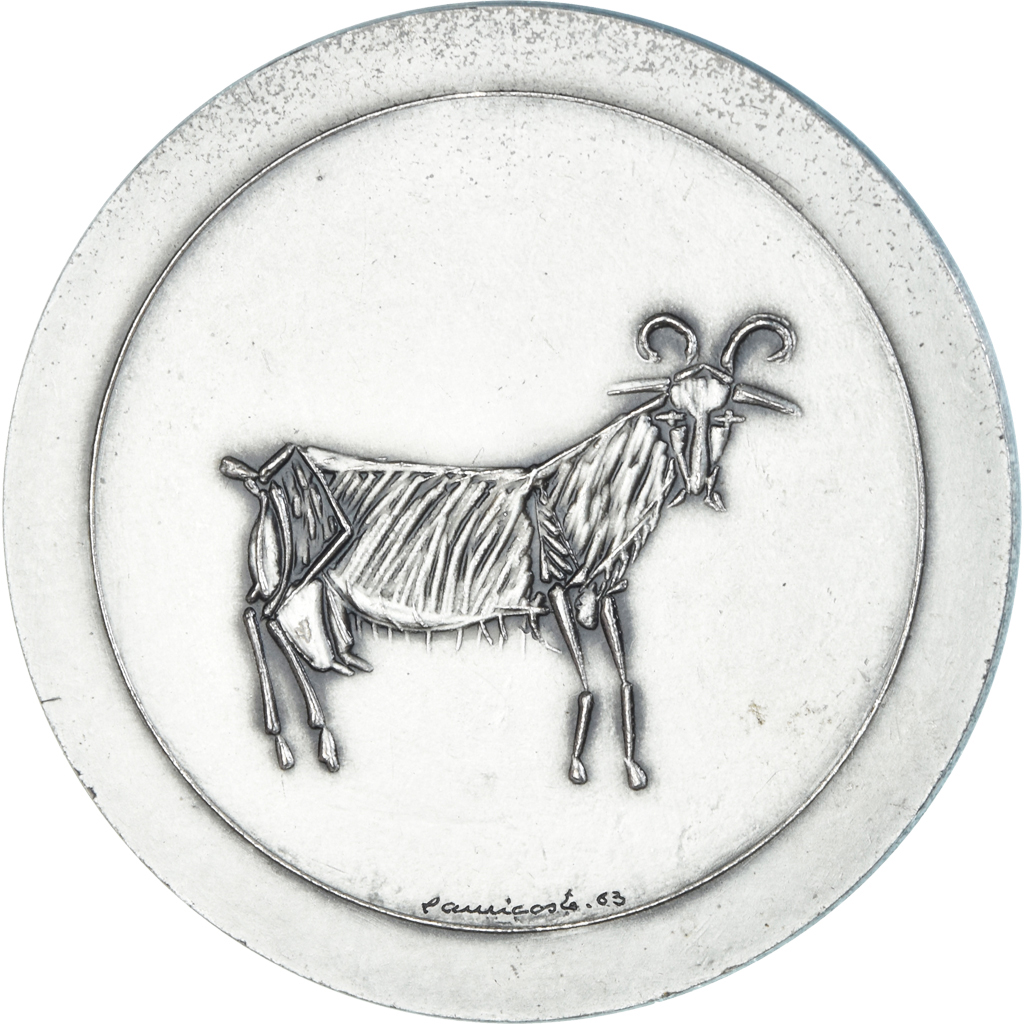 France, Medal, Animalière, Chèvre, Auricoste, , Silvered bronze