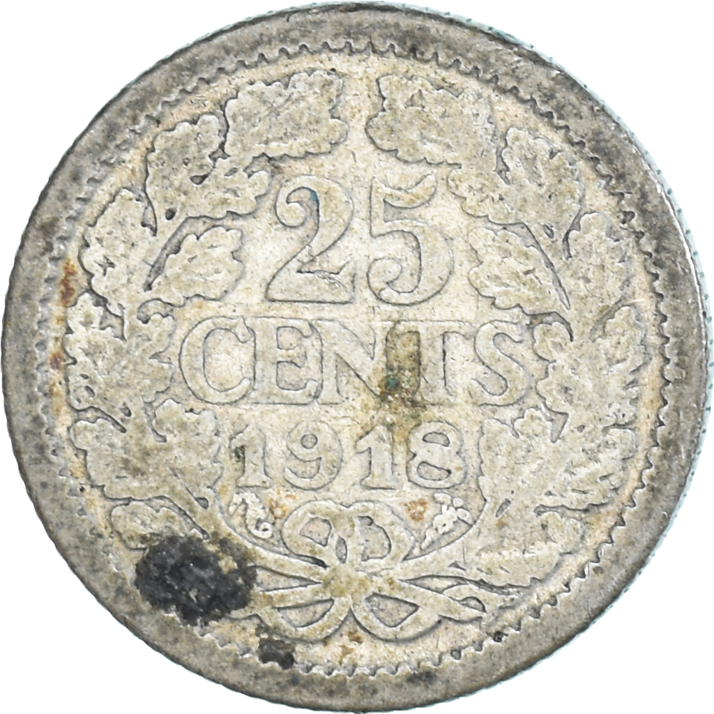 Coin, Netherlands, Wilhelmina I, 25 Cents, 1918, Utrecht, , Silver