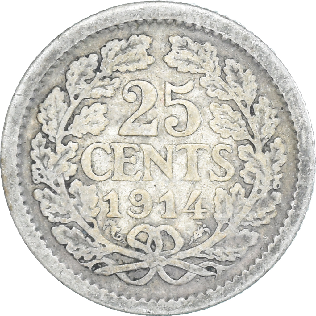 Coin, Netherlands, Wilhelmina I, 25 Cents, 1914, , Silver, KM:146