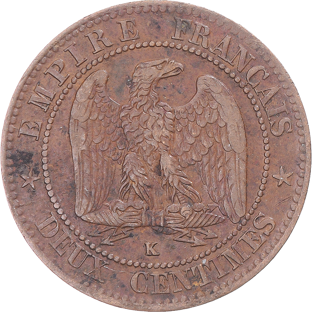 Coin, France, Napoleon III, 2 Centimes, 1862, Bordeaux, , Bronze