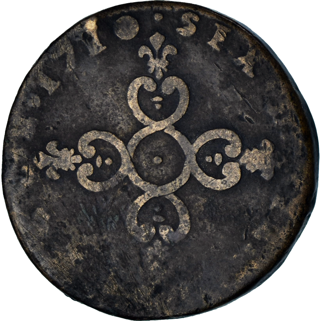 Coin, France, Louis XIV, Six deniers dits « dardenne », 6 Deniers, 1710