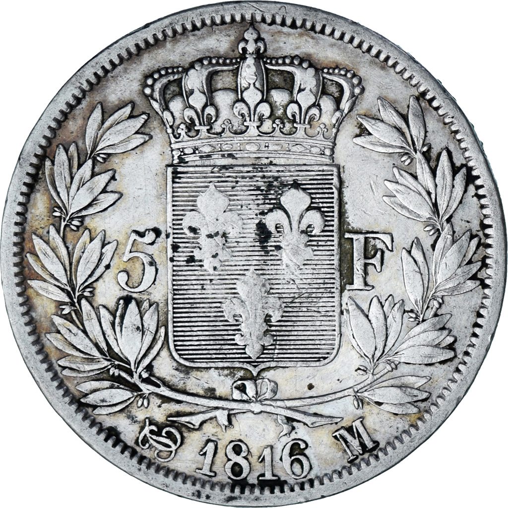 Coin, France, Louis XVIII, 5 Francs, 1816, Toulouse, , Silver