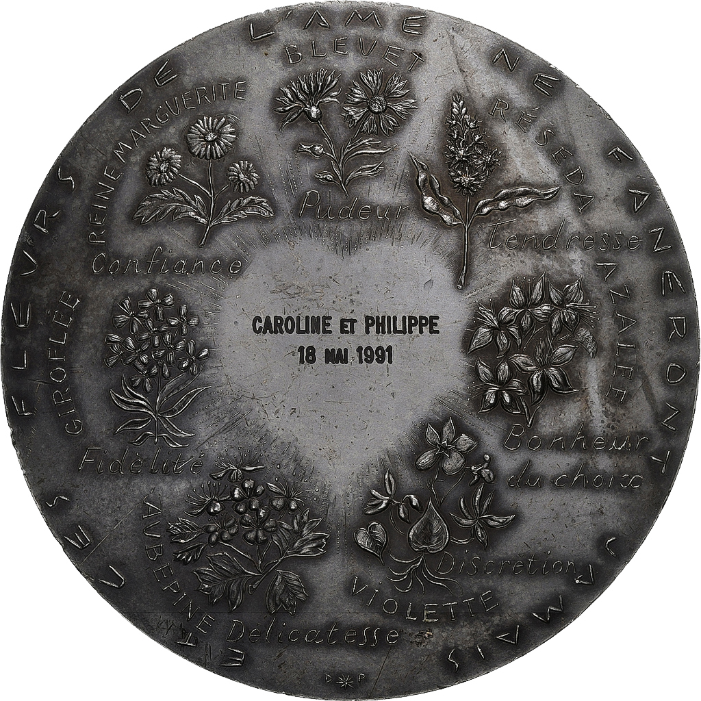 France, Medal, Mariage, Voeux, 1991, D. Ponce, , Silvered bronze