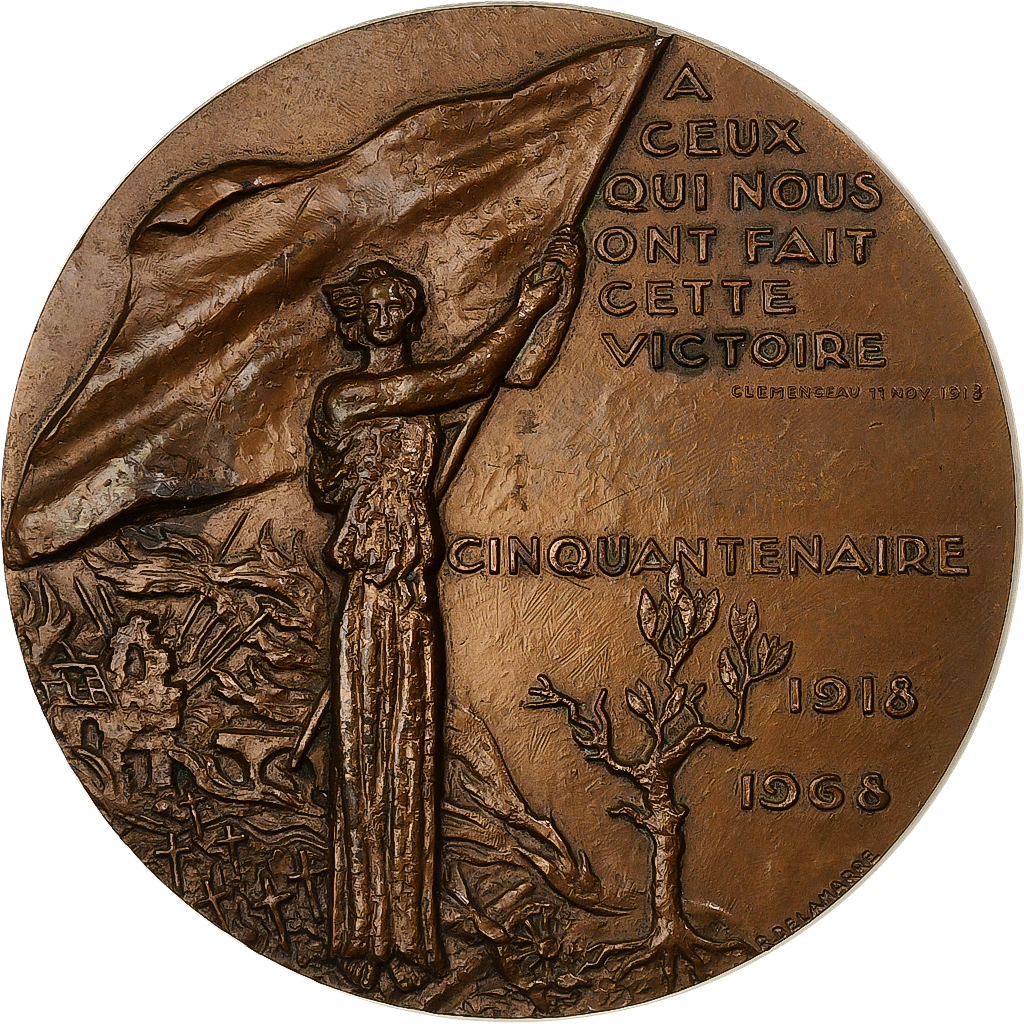 France, Medal, Cinquantenaire de la Victoire, 1968, Bronze, Delamarre, 