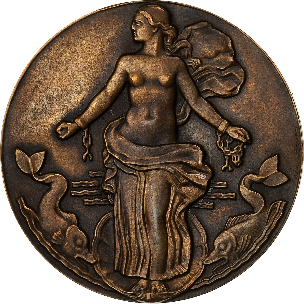 France, Medal, Compagnie Générale Transatlantique, Liberté, Bronze, Vernon