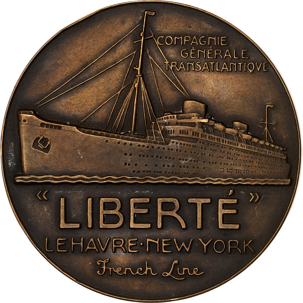 France, Medal, Compagnie Générale Transatlantique, Liberté, Bronze, Vernon