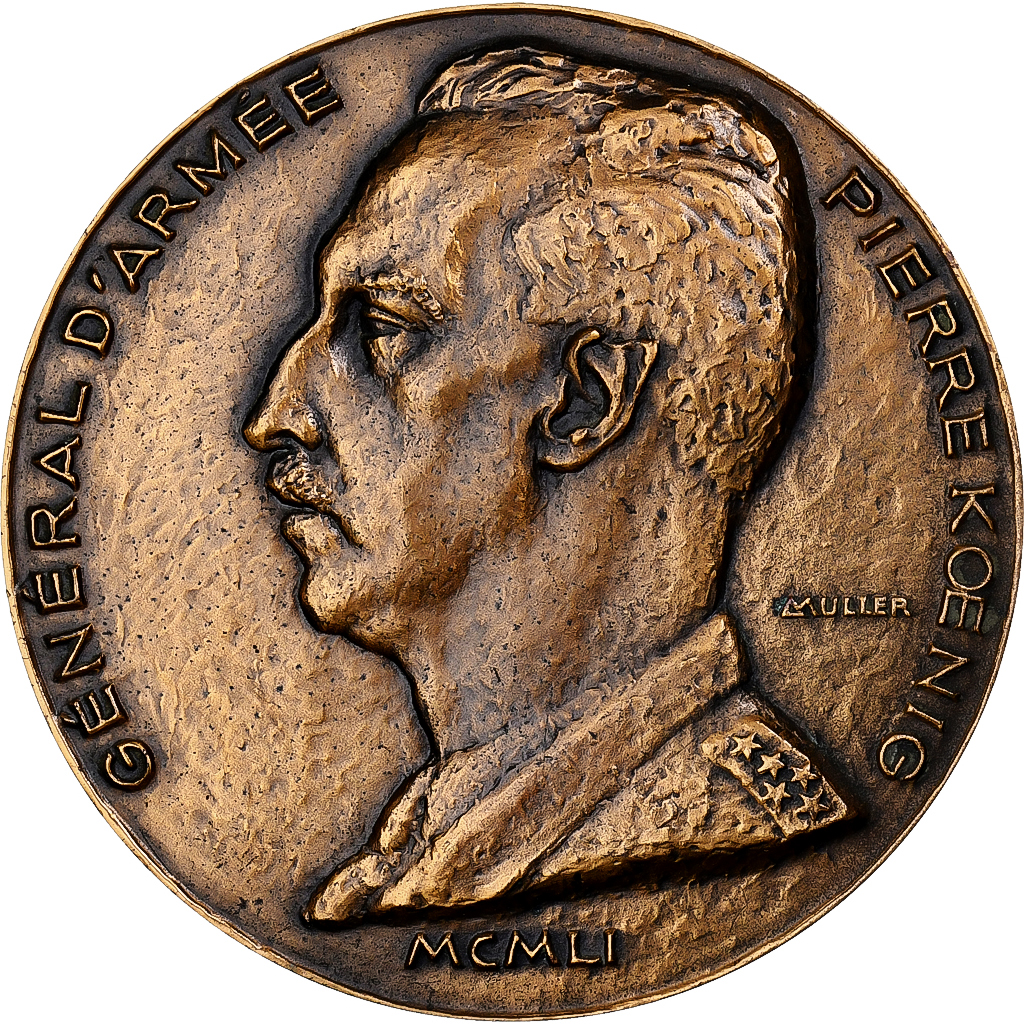 France, Medal, Général d'Armée, Pierre Koenig, 1951, Bronze, Muller,