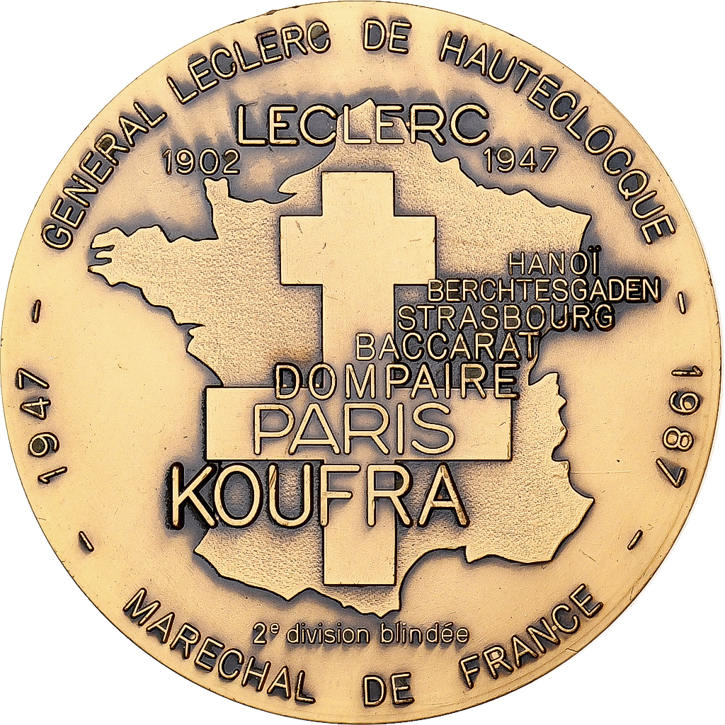 France, Medal, Général Leclerc, Maréchal de France, 1987, Bronze, Correla