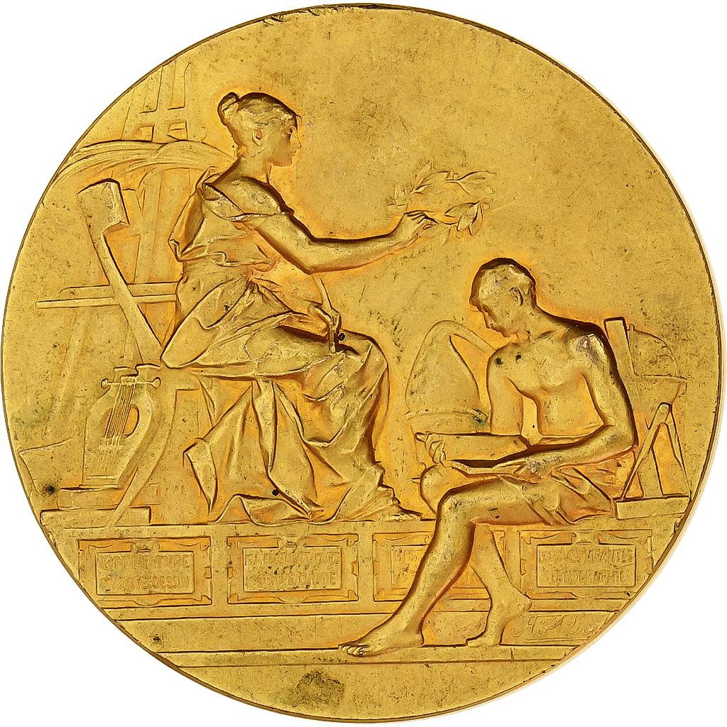 France, Medal, Société d'Instruction Populaire de l'Yonne, Gilt Bronze, Rivet