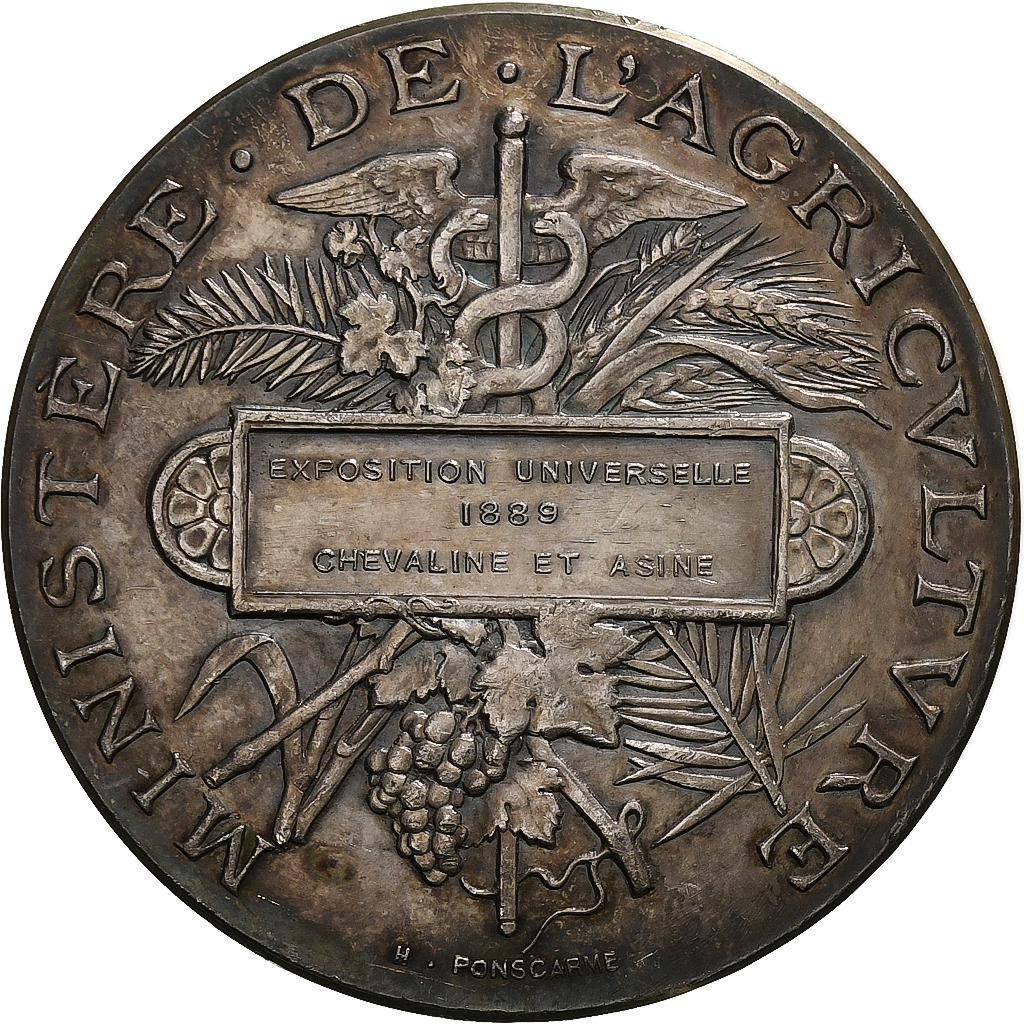 France, Medal, Exposition Universelle, Chevaline et Asine, 1889