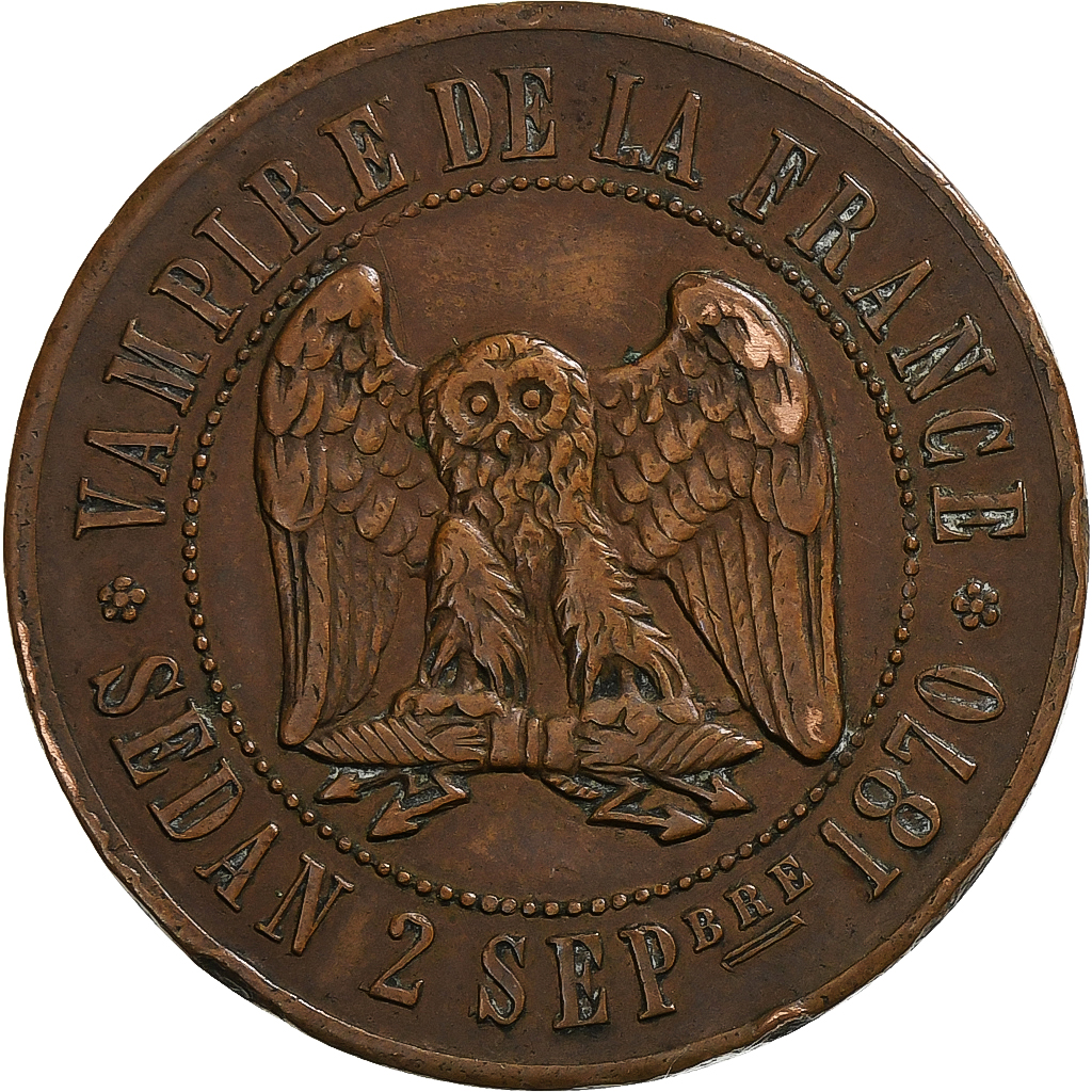 France, 10 Centimes, Napoléon III, Sedan, 1870, Satirique, Bronze, 