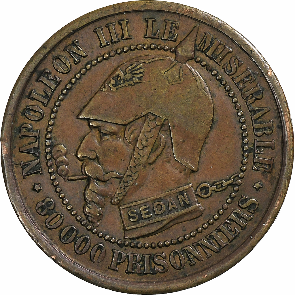 France, Napoleon III, Module de 5 Centimes, 1870, Paris, Satirique, Bronze