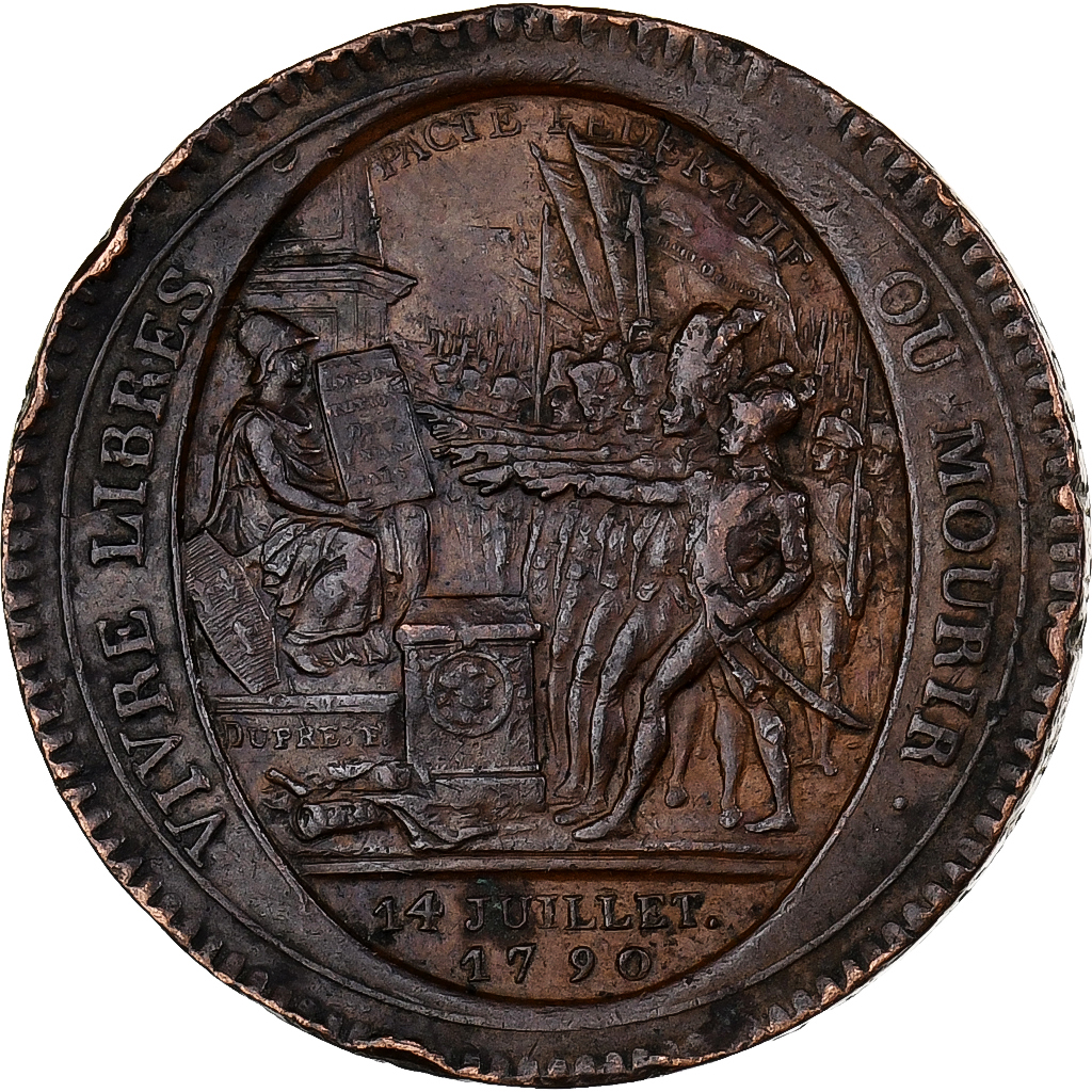 France, 5 Sols, Monneron, 1792, Paris, Bronze, 