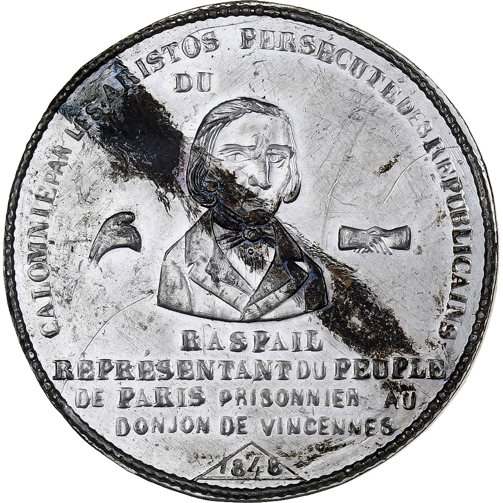 France, Medal, Raspail Prisonnier au Donjon de Vincennes, (1848-1852), Tin