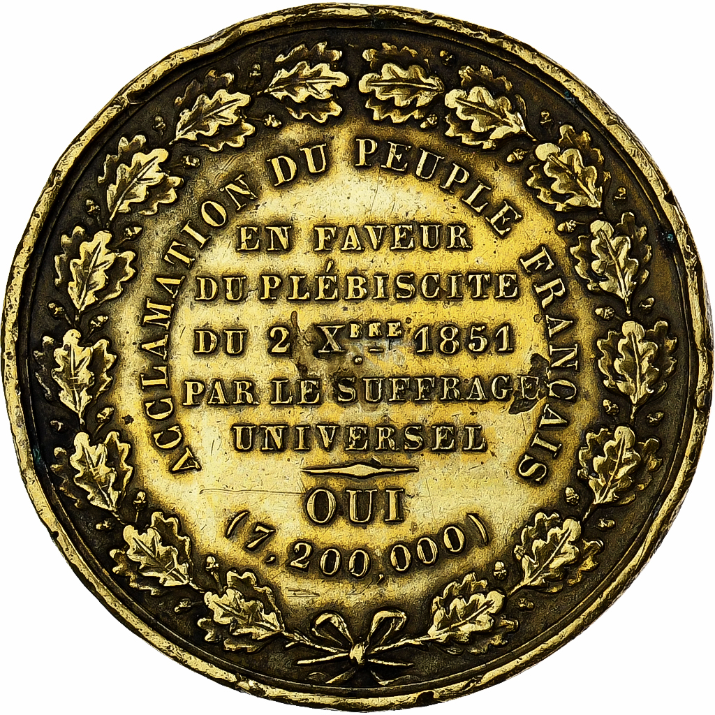 France, Medal, Louis Napoléon Bonaparte, Acclamation en Faveur du Plébiscite