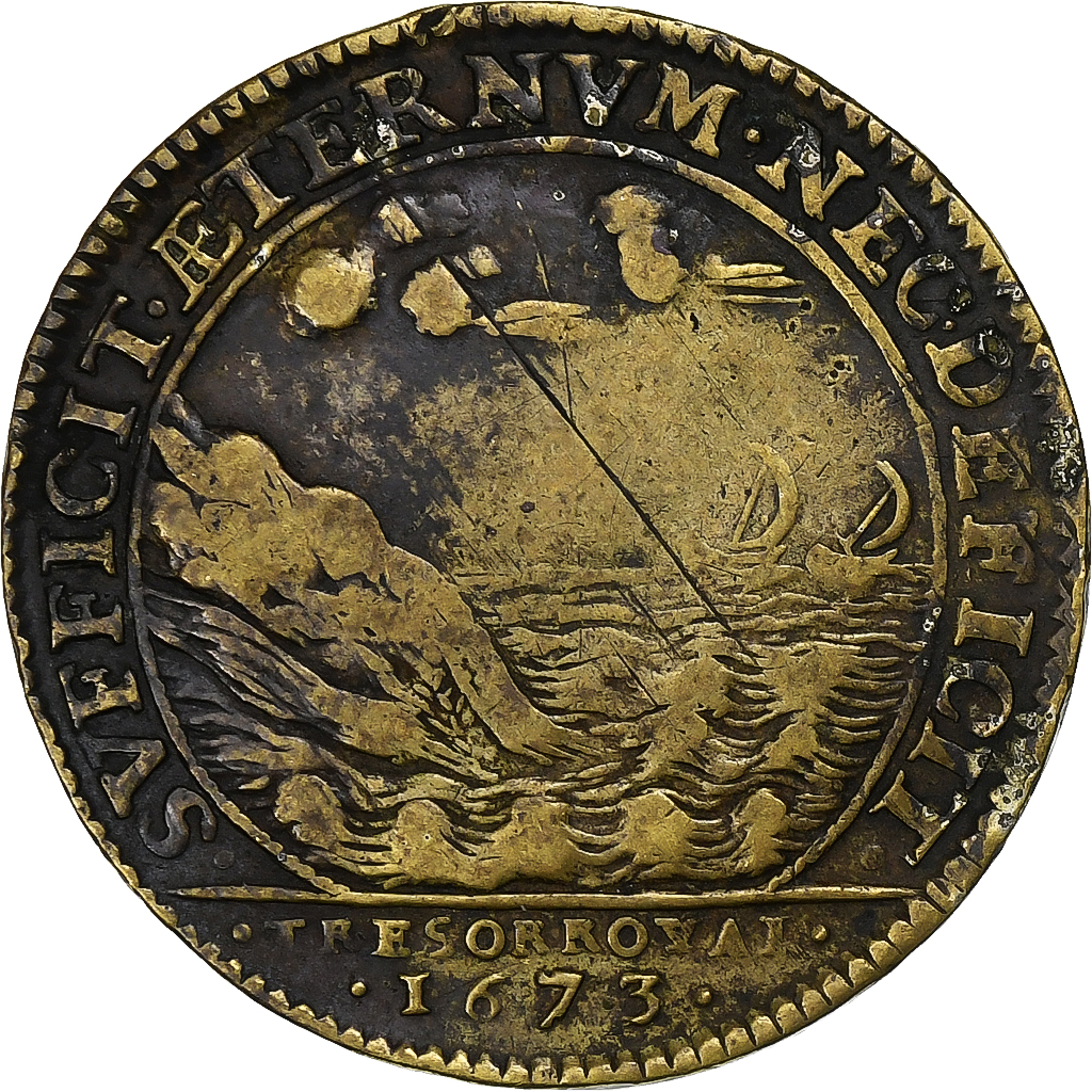 France, Token, Louis XIV, Trésor Royal, 1673, Brass, , Feuardent:1872