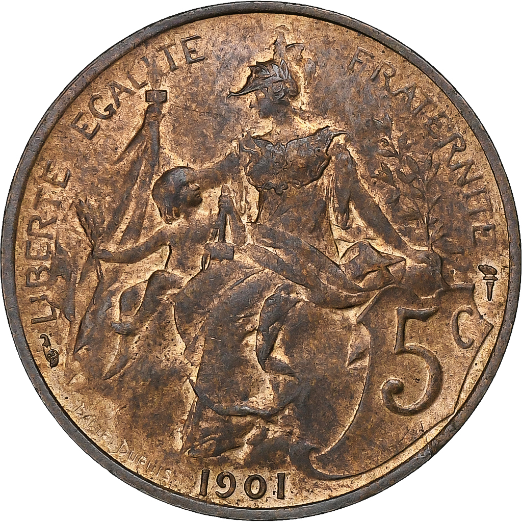 1159316] France, 5 Centimes, Dupuis, 1901, Paris, Bronze, AU