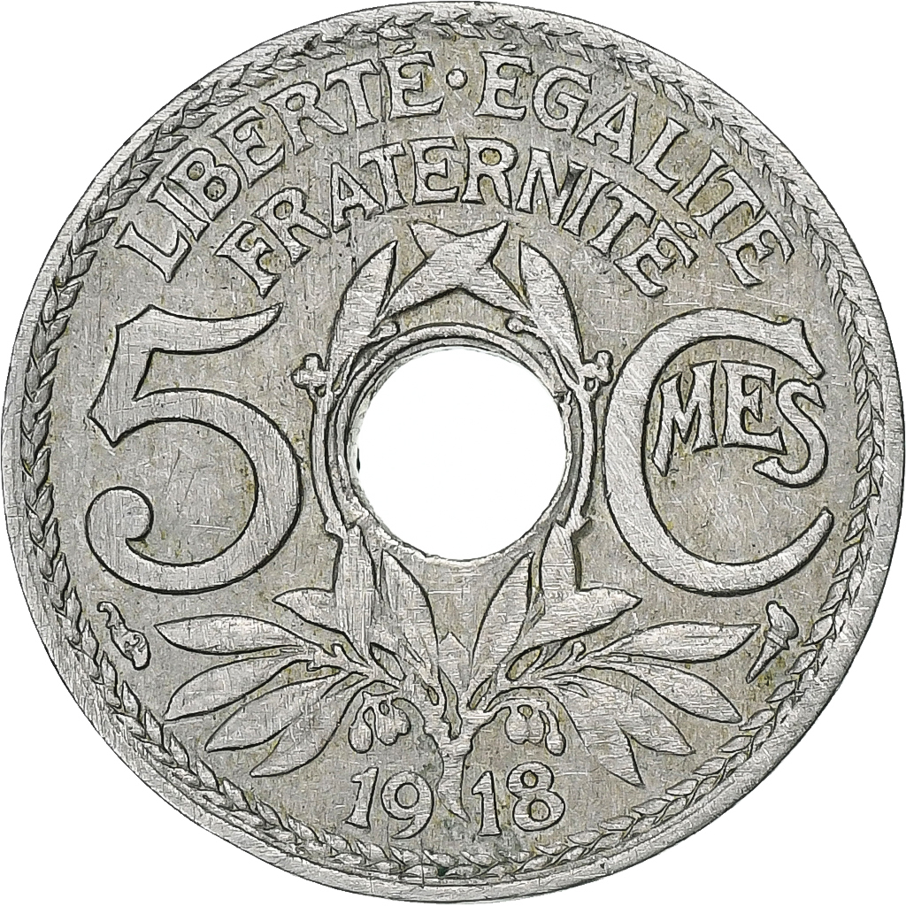France, 5 Centimes, Lindauer, 1918, Paris, Copper-nickel, , Le
