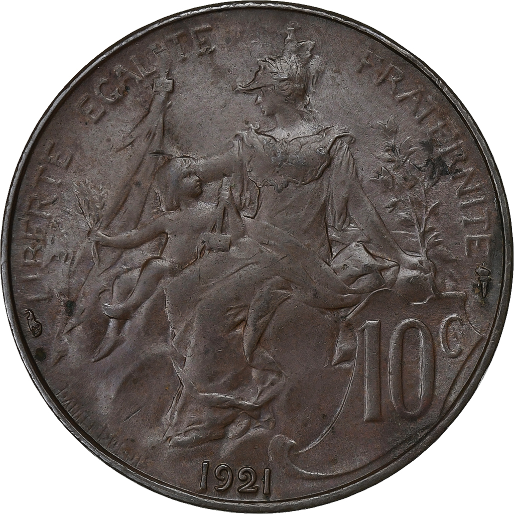 France, 10 Centimes, Dupuis, 1921, Paris, Bronze, , Gadoury:277, KM:843