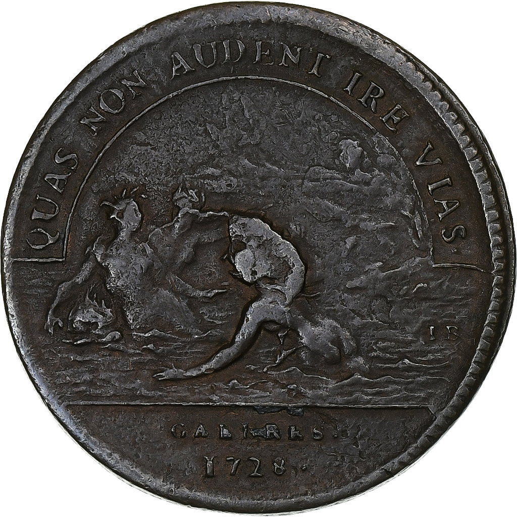France, Token, Louis XV, Marine, Galères Royales, 1728, Copper, 