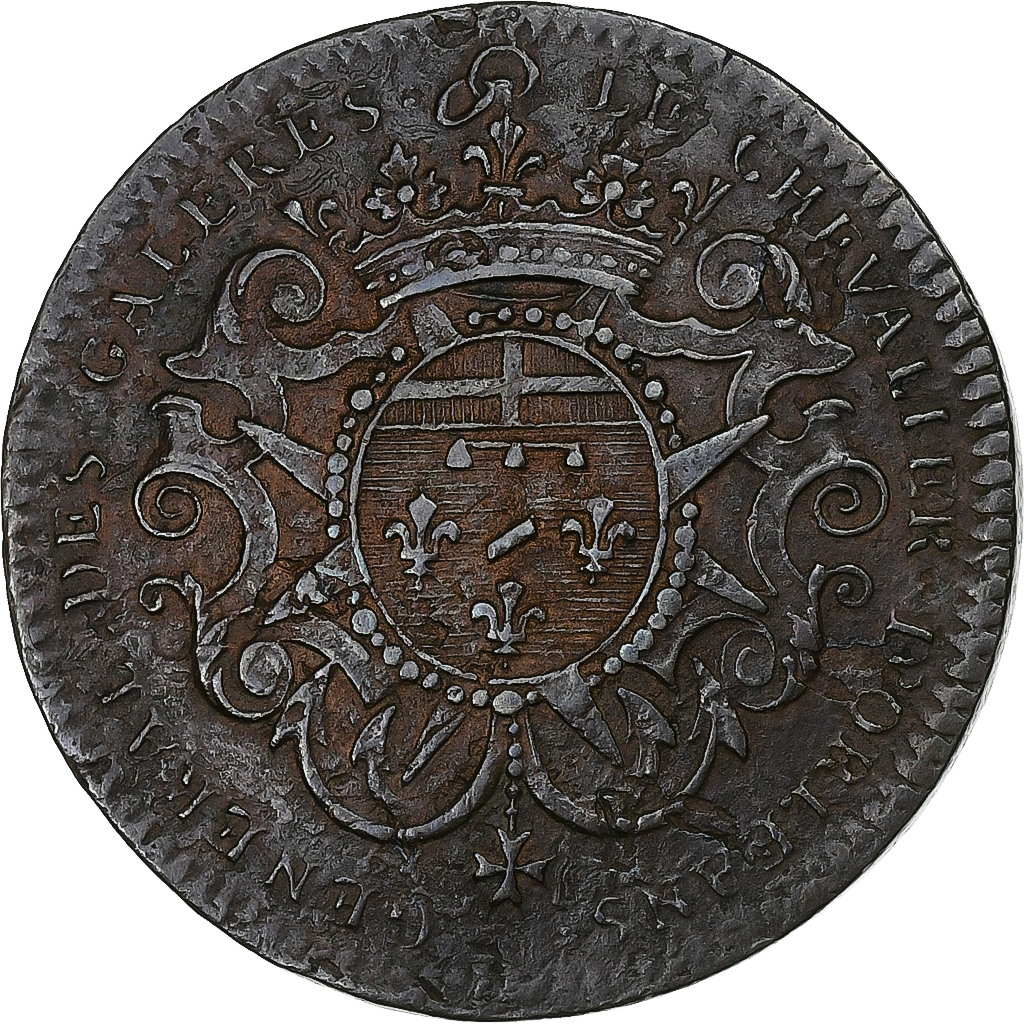 France, Token, Louis XV, Marine, Galères Royales, 1728, Copper, 